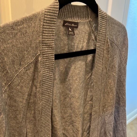 Eddie Bauer Light Gray Open Front Shrug Cardigan Sweater Women’s Large Knit - Picture 3 of 6